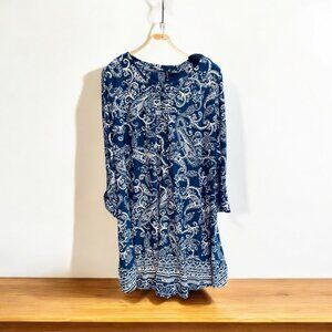 New Directions Blue/White Polyester Knit Paisley Print Dress (XL)